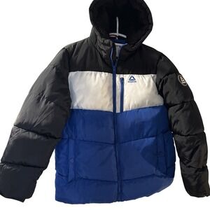 Reebok Colorblock Hooded Puffer Coat Child's Size 14/16 Three Pockets Super Warm
